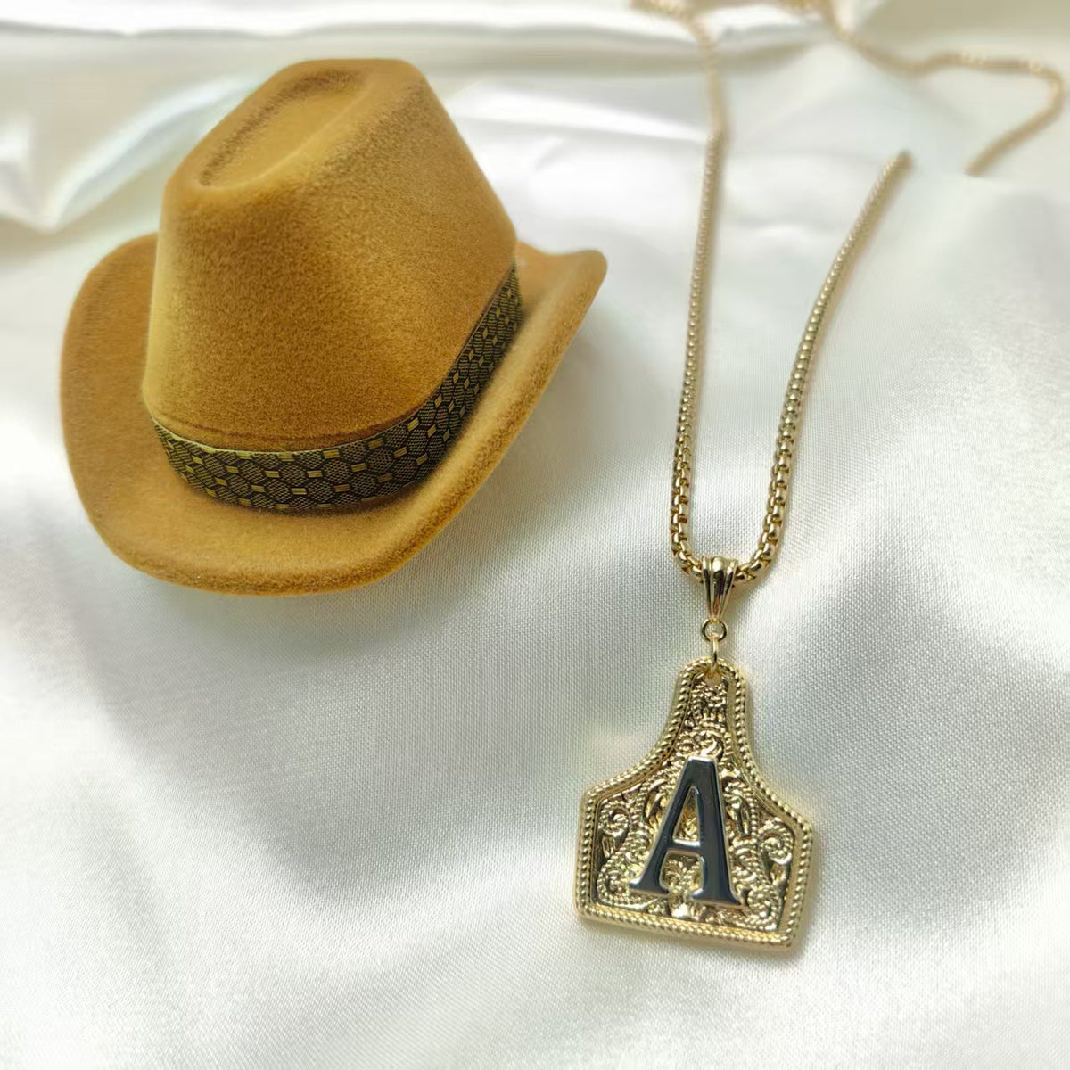 Western Cowboy Letter Necklace with Gold Plating