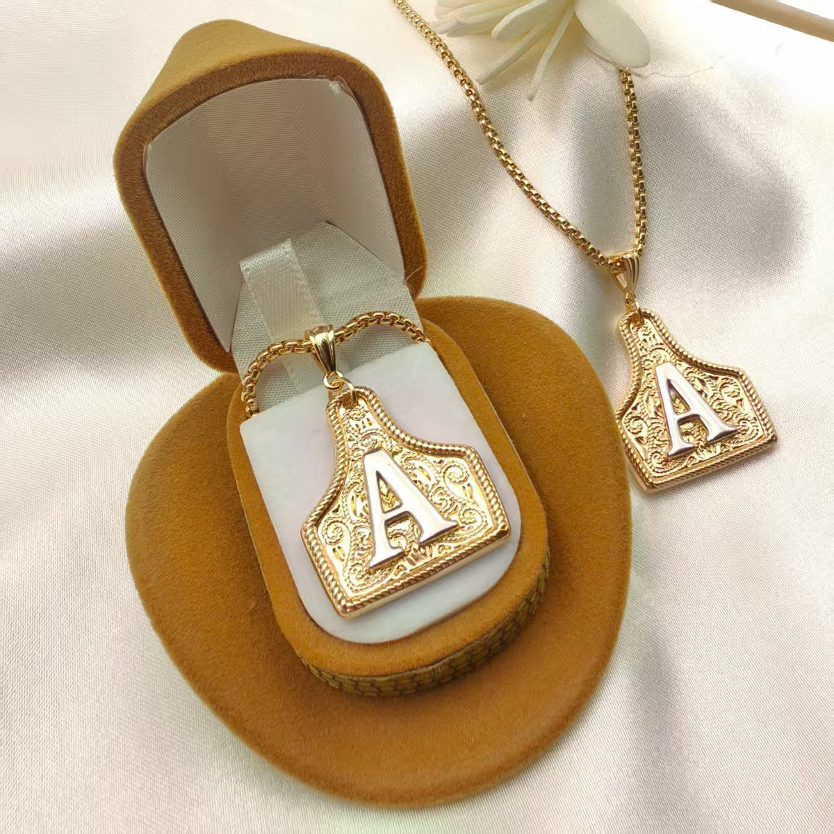 Western Cowboy Letter Necklace with Gold Plating