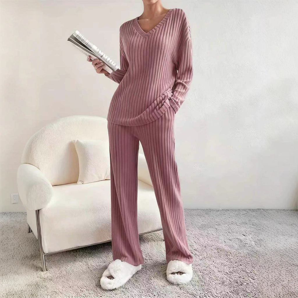 Casual Straight Pants Loose V-neck Two-piece Set
