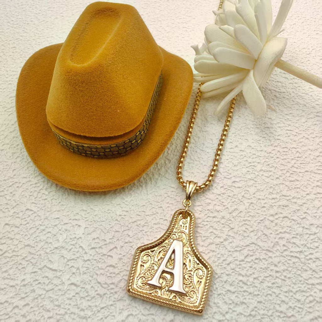 Western Cowboy Letter Necklace with Gold Plating