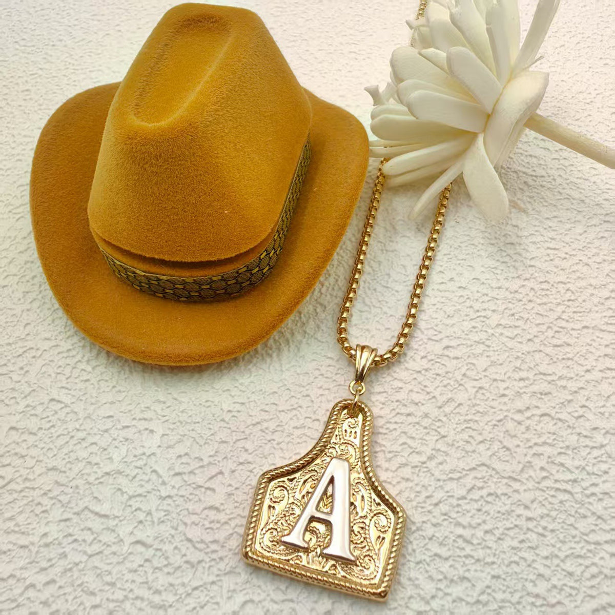 Western Cowboy Letter Necklace with Gold Plating