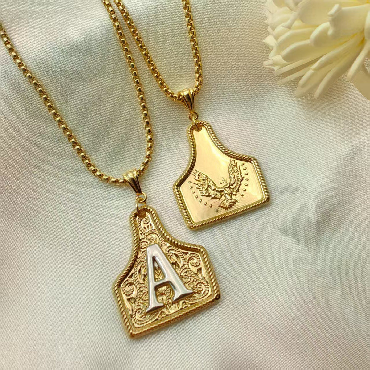 Western Cowboy Letter Necklace with Gold Plating