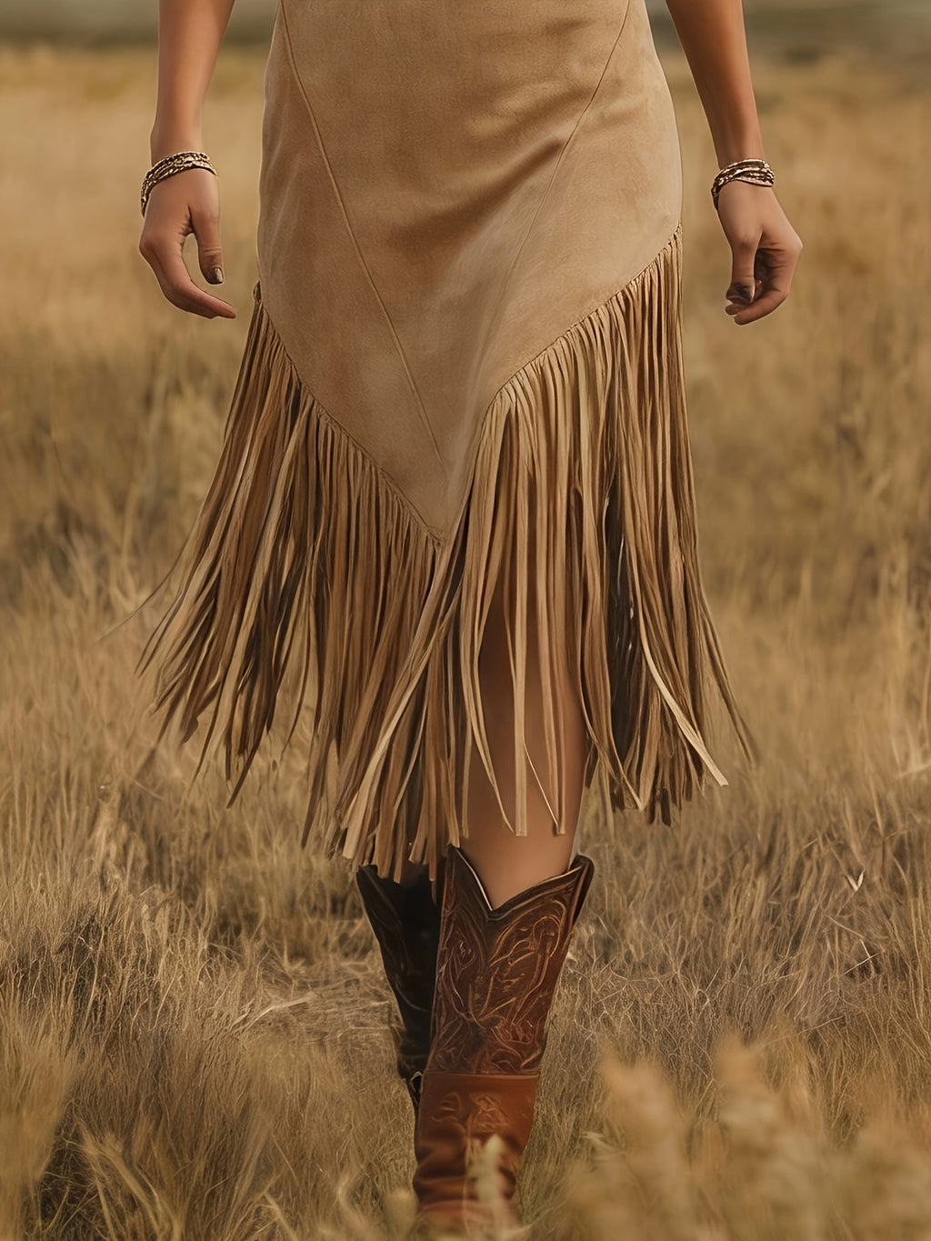 Women's Suede Sleeveless Bodycon Fringe Dress Western Cowboy Style Mid-Length Tank Dress