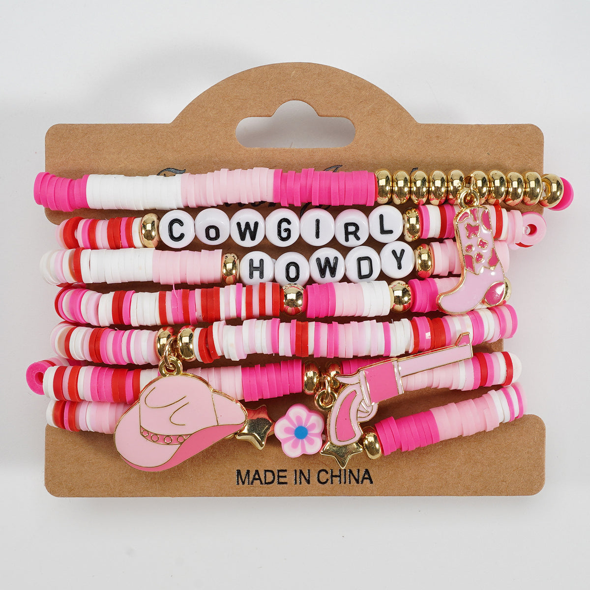 Western Cowboy Bracelet Set Multi-Layered Lettered Soft Clay Beaded Bracelet