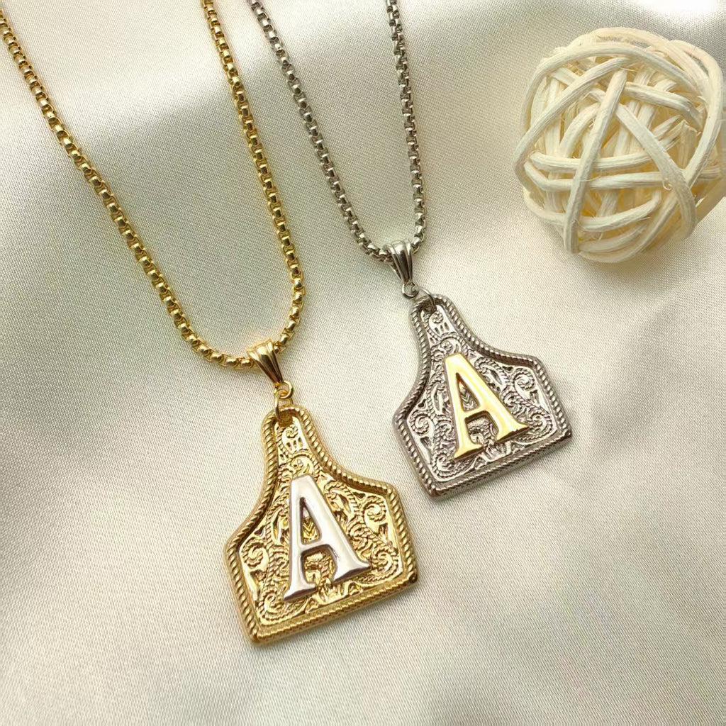 Western Cowboy Letter Necklace with Gold Plating