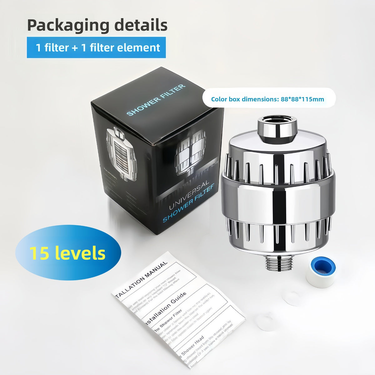 Multi-Layer Shower Water Filter with Activated Carbon Cartridge for Hard Water