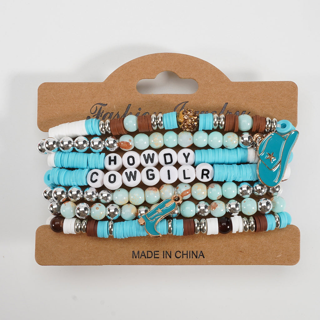 Western Cowboy Bracelet Set Multi-Layered Lettered Soft Clay Beaded Bracelet