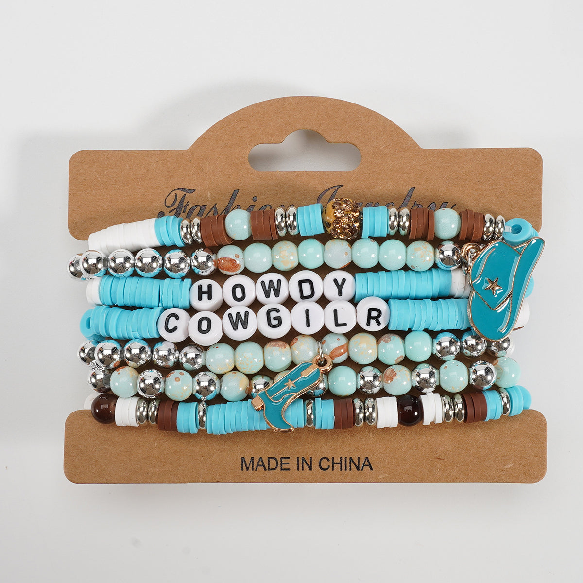 Western Cowboy Bracelet Set Multi-Layered Lettered Soft Clay Beaded Bracelet