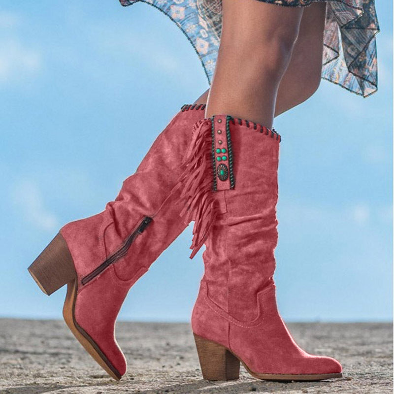New Women's Plus-Size Western-Style Fringed Boots