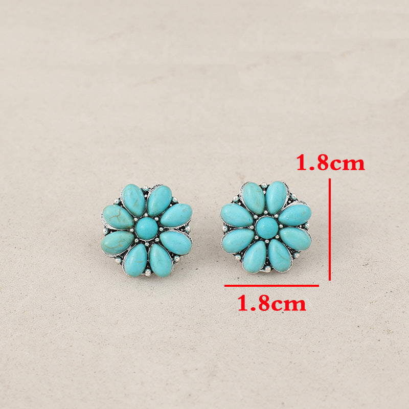 Turquoise greenstone flower-shaped earrings