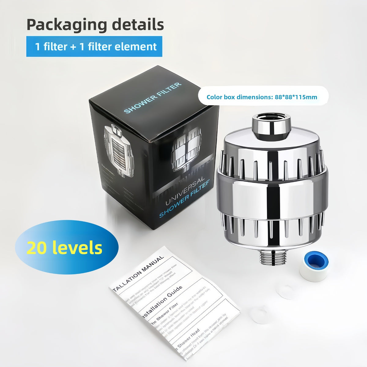 Multi-Layer Shower Water Filter with Activated Carbon Cartridge for Hard Water