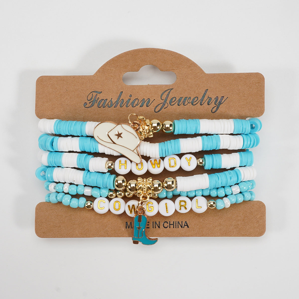 Western Cowboy Bracelet Set Multi-Layered Lettered Soft Clay Beaded Bracelet