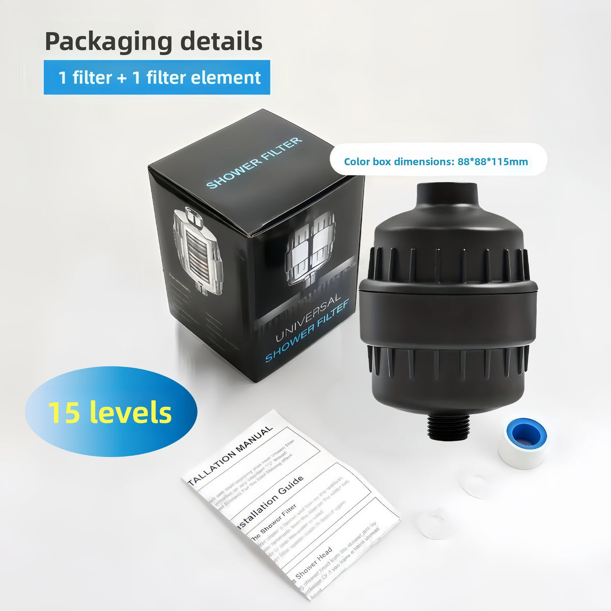 Multi-Layer Shower Water Filter with Activated Carbon Cartridge for Hard Water