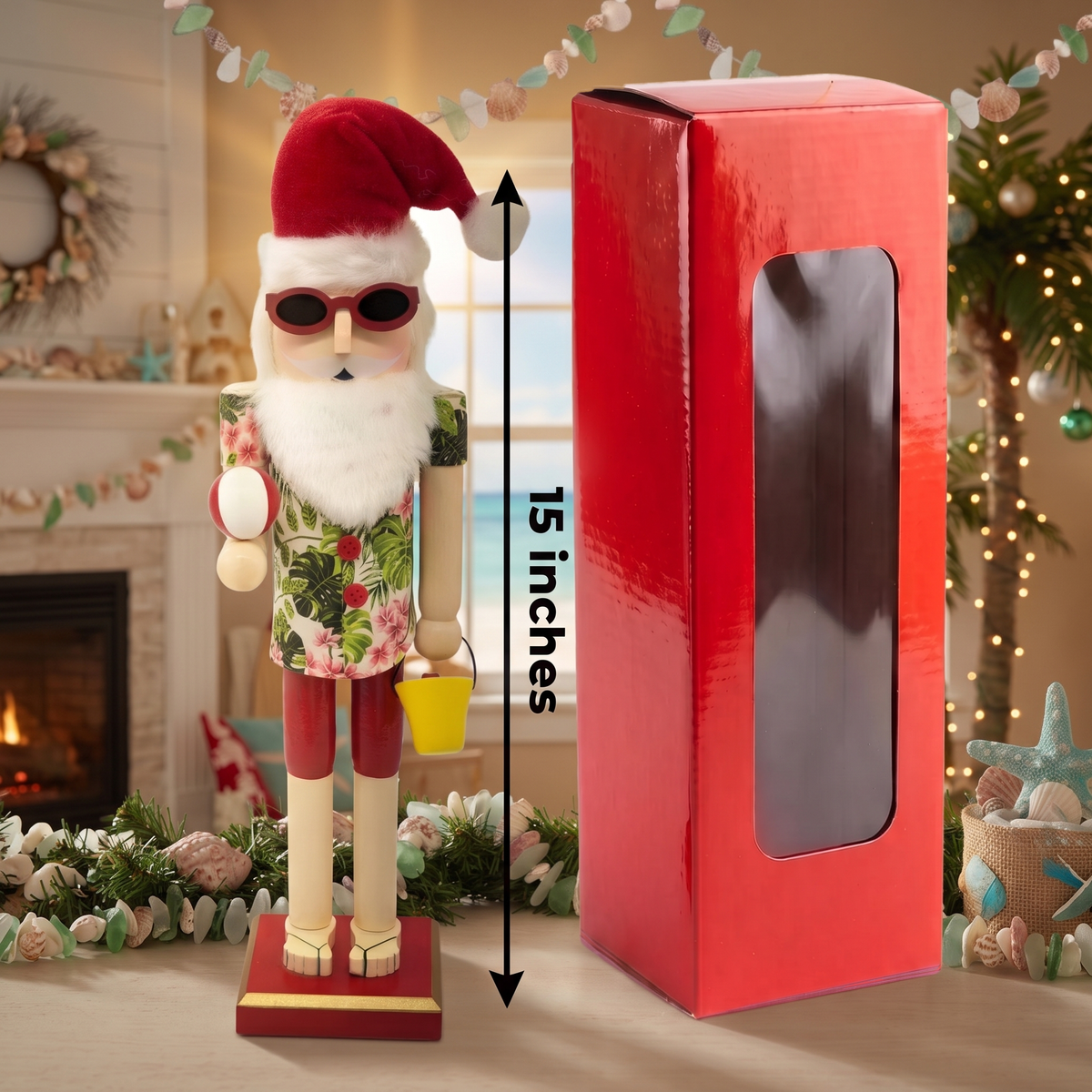 Beach Ball Santa Wooden Nutcracker