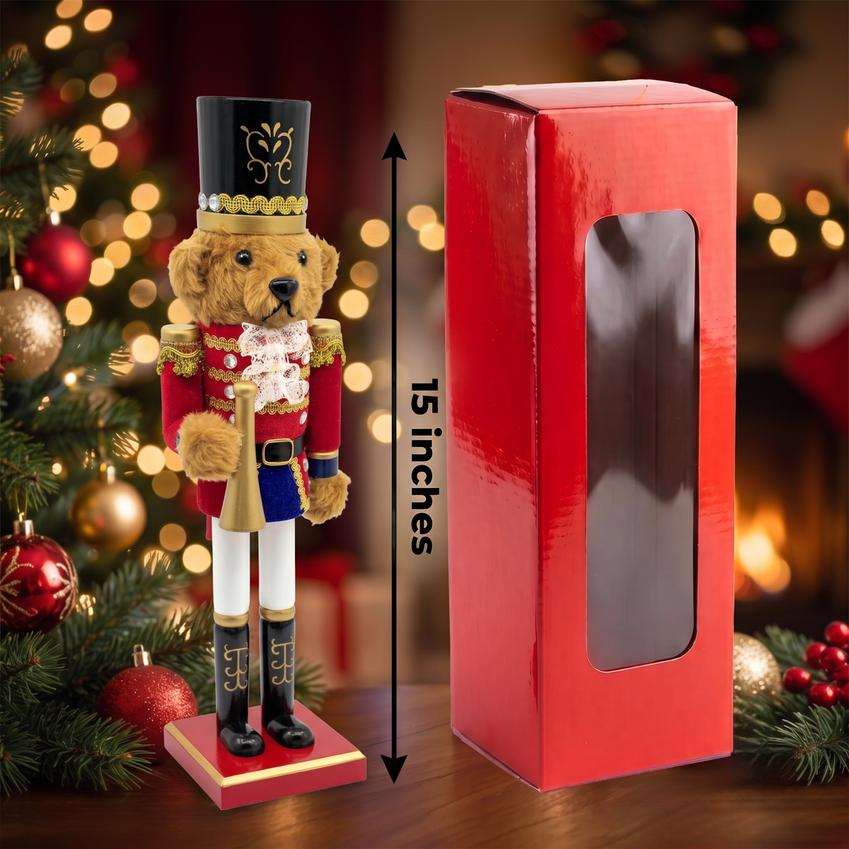 Teddy Bear Trumpeter Wooden Nutcracker
