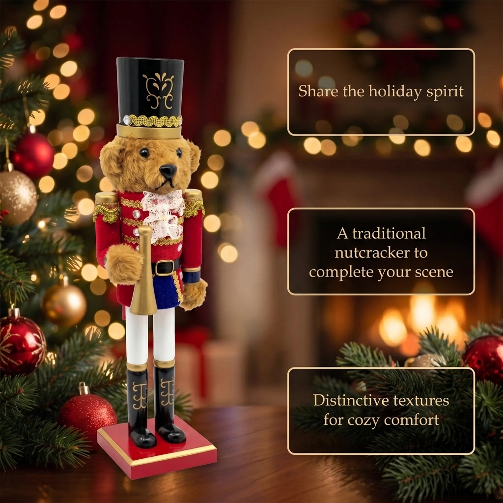 Teddy Bear Trumpeter Wooden Nutcracker