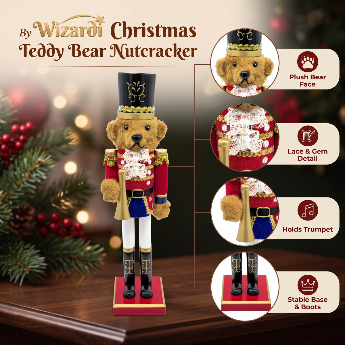 Teddy Bear Trumpeter Wooden Nutcracker