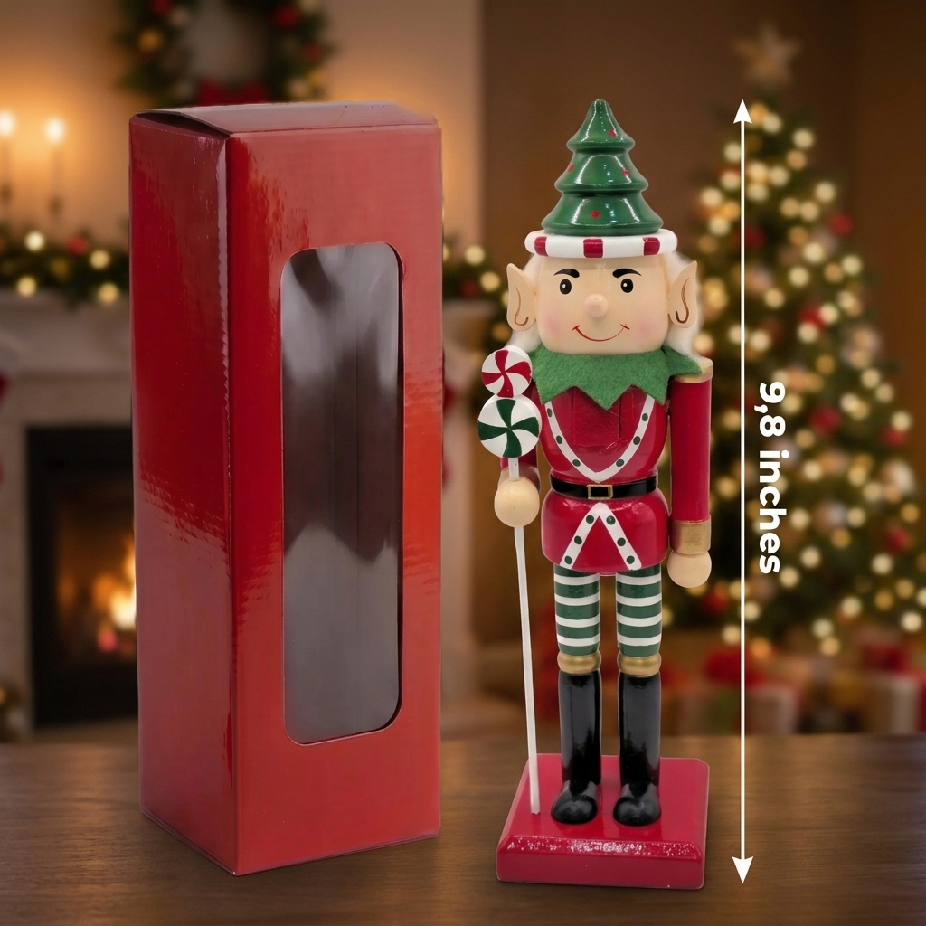 Christmas Tree Hat Elf Wooden Nutcracker