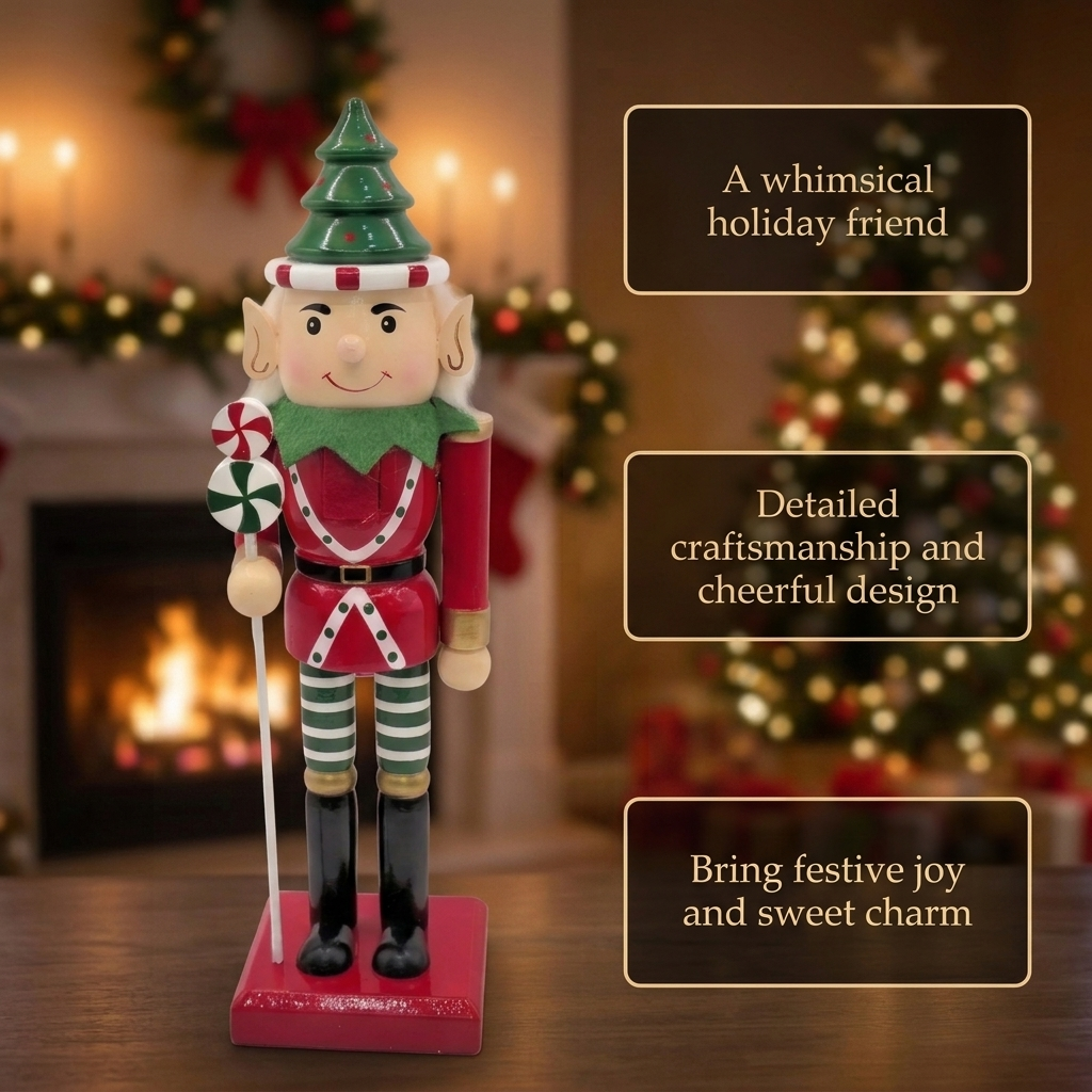 Christmas Tree Hat Elf Wooden Nutcracker