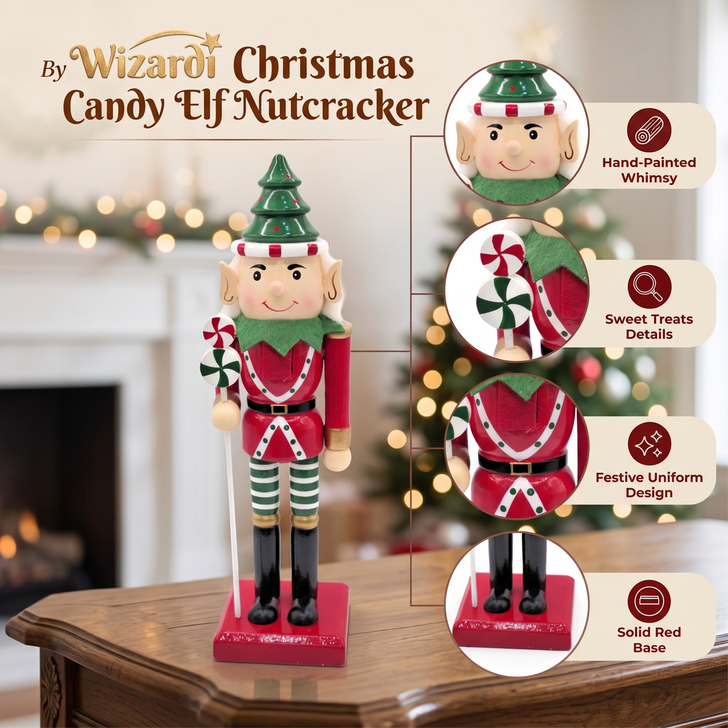 Christmas Tree Hat Elf Wooden Nutcracker