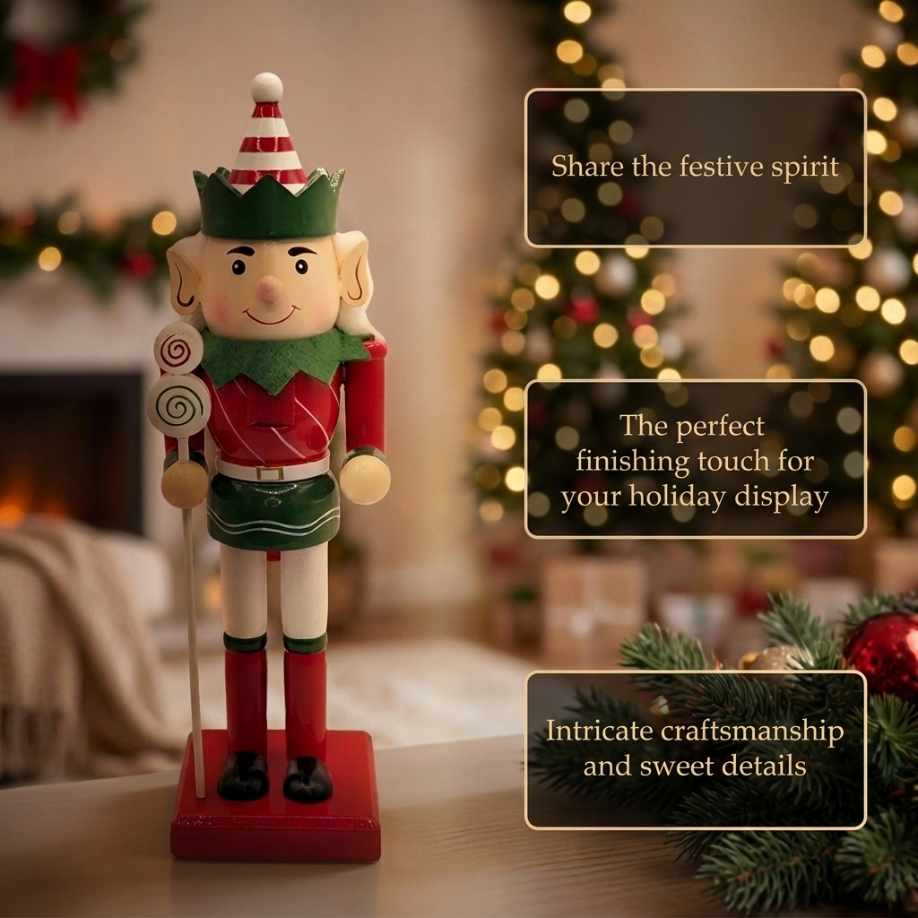 Peppermint Elf Wooden Nutcracker