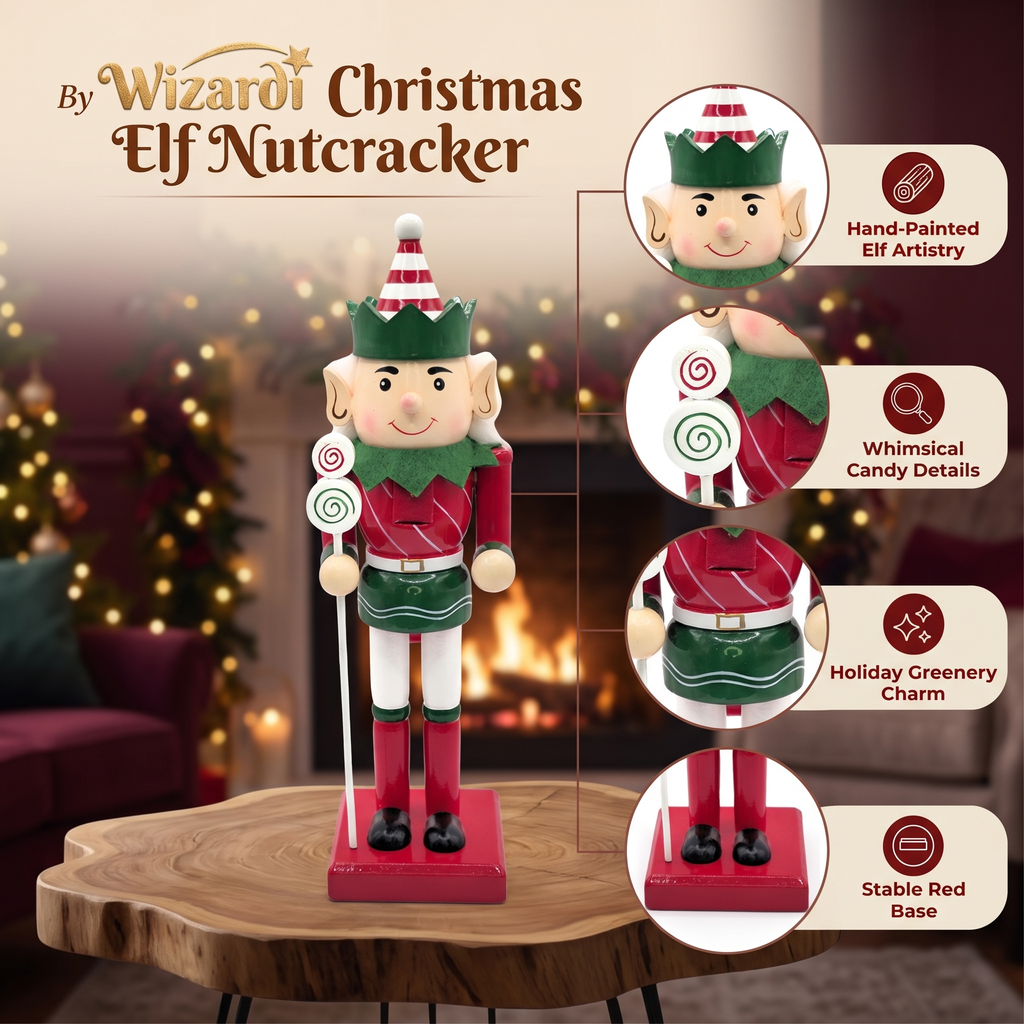 Peppermint Elf Wooden Nutcracker