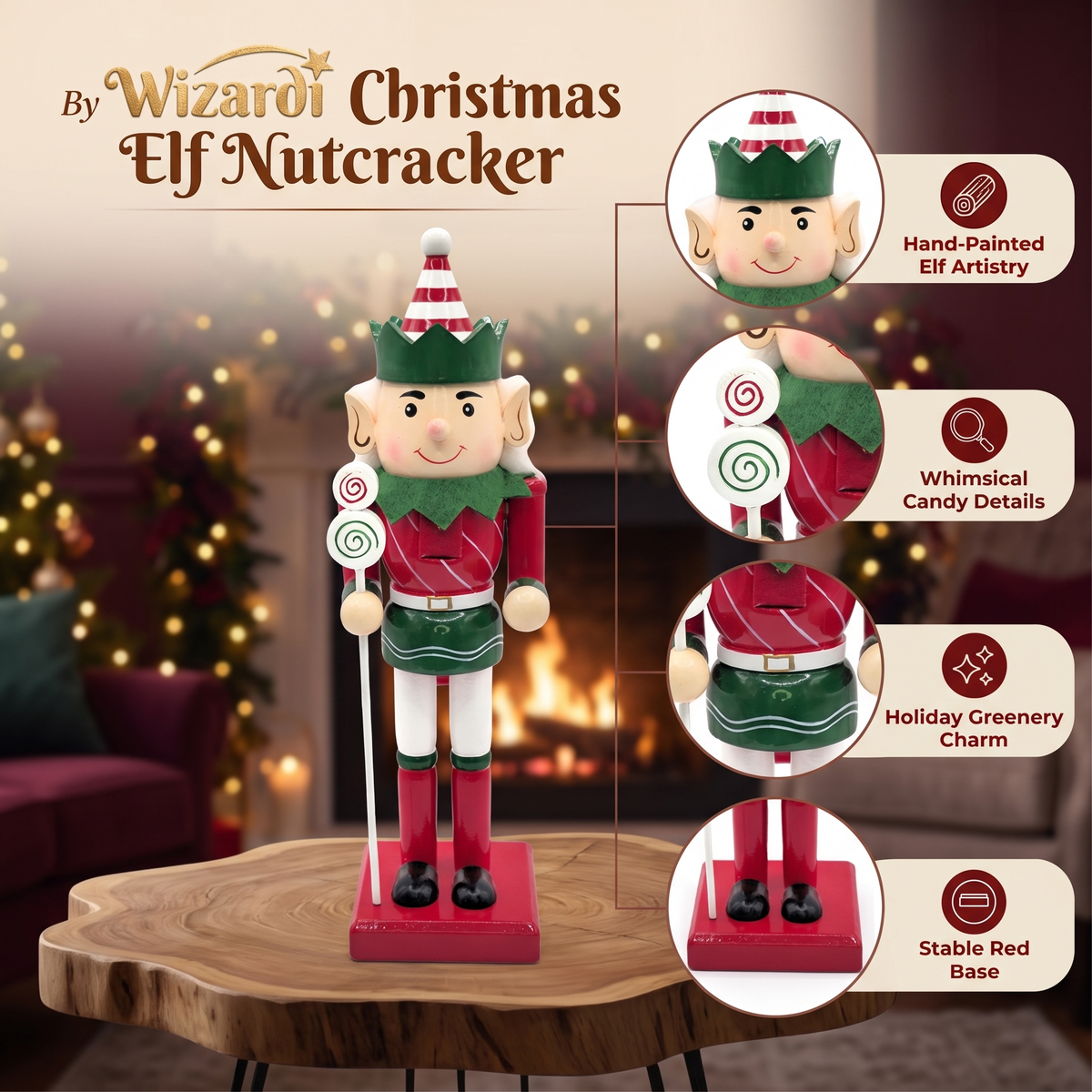 Peppermint Elf Wooden Nutcracker