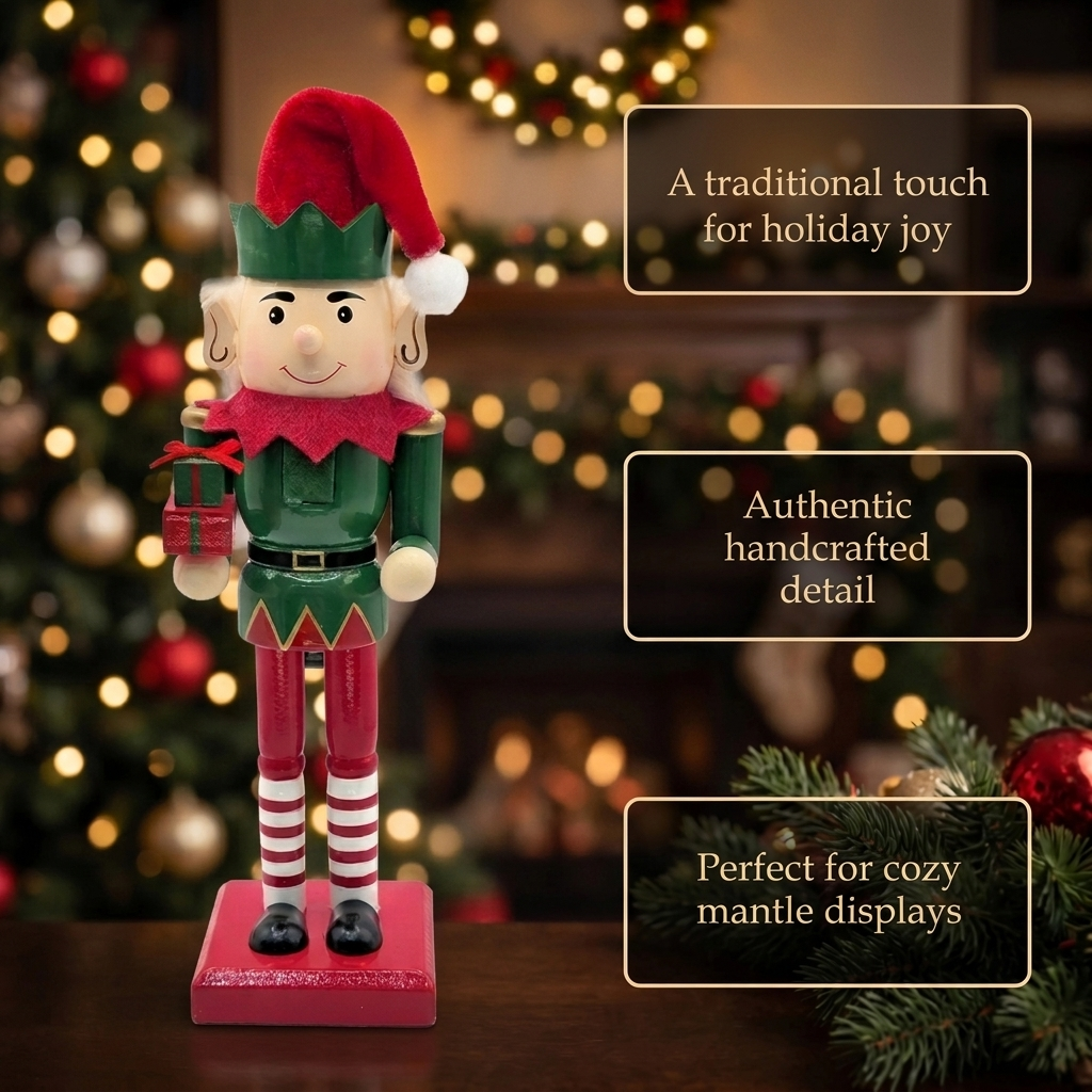 Christmas Gift Elf Wooden Nutcracker