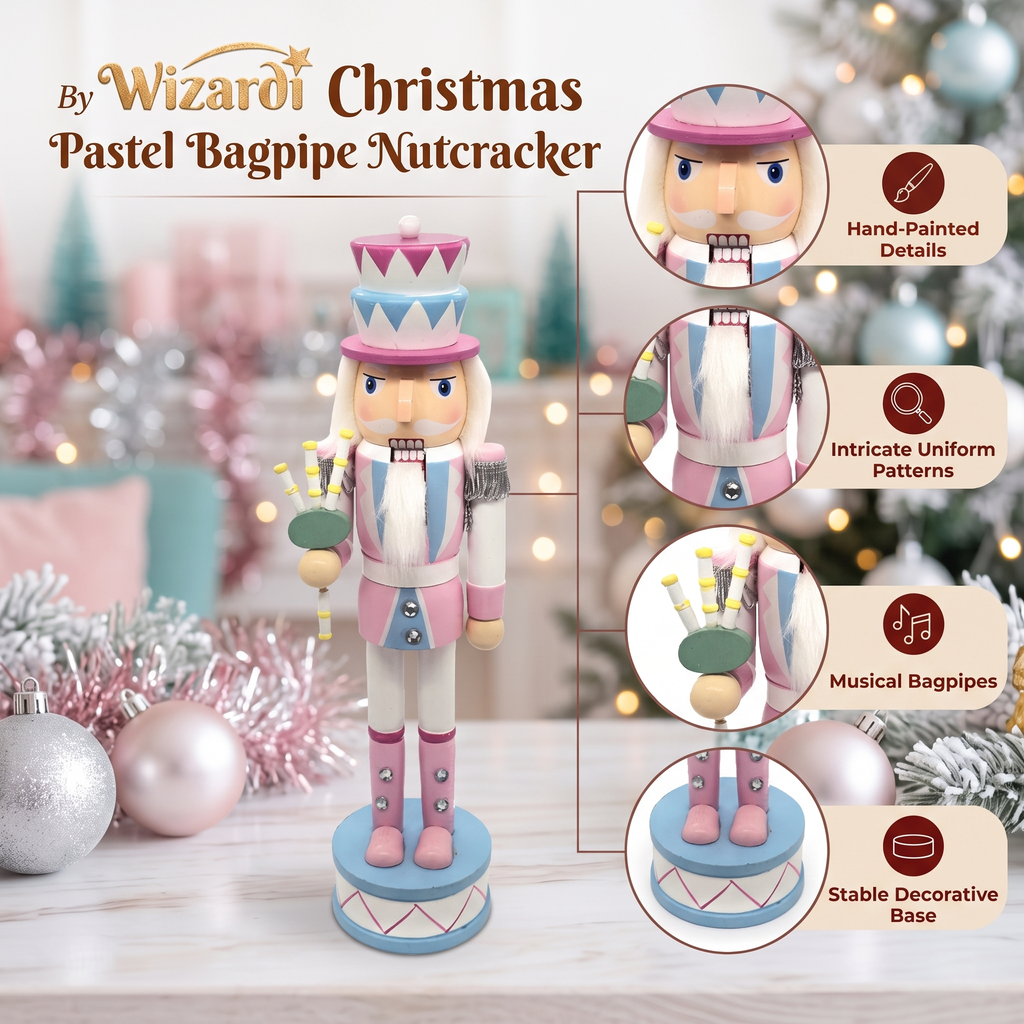 Pastel Colored Bagpiper Wooden Nutcracker