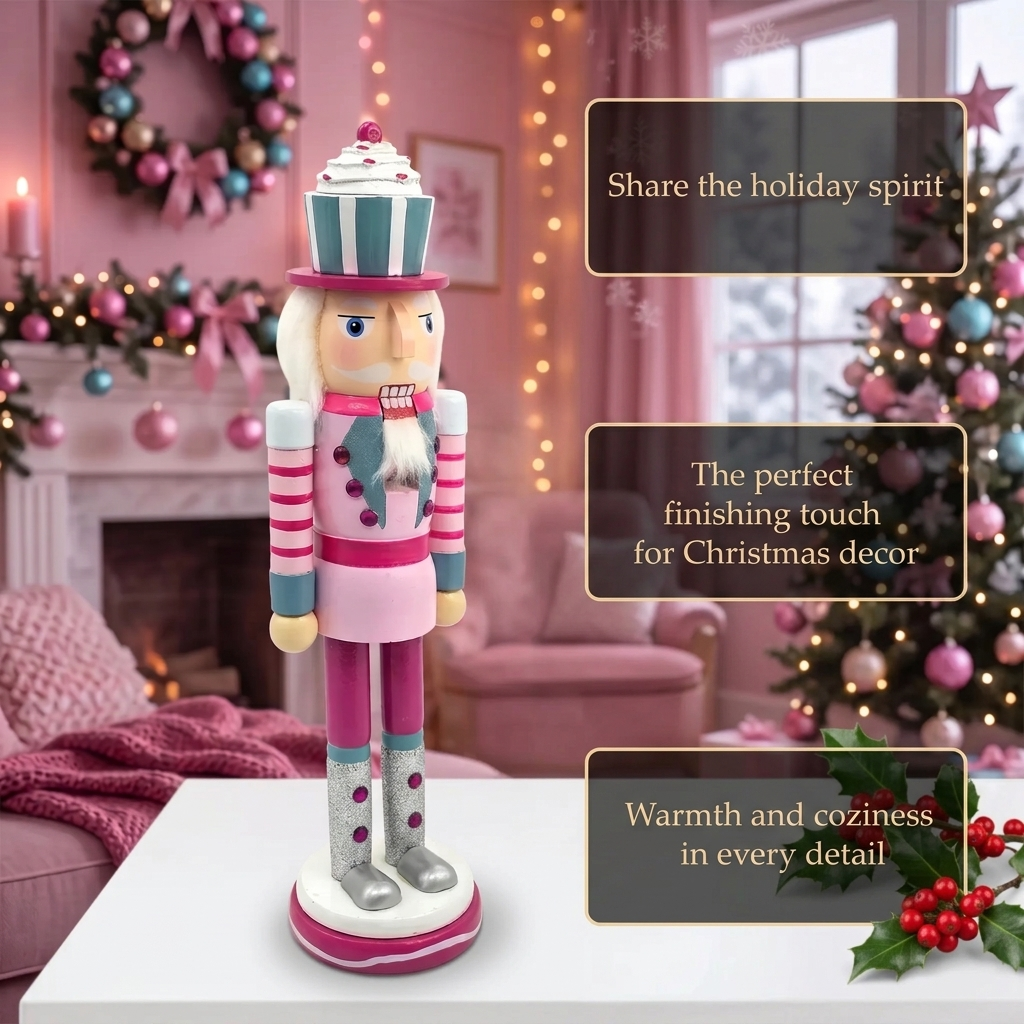 Pink Cupcake Hat Wooden Nutcracker