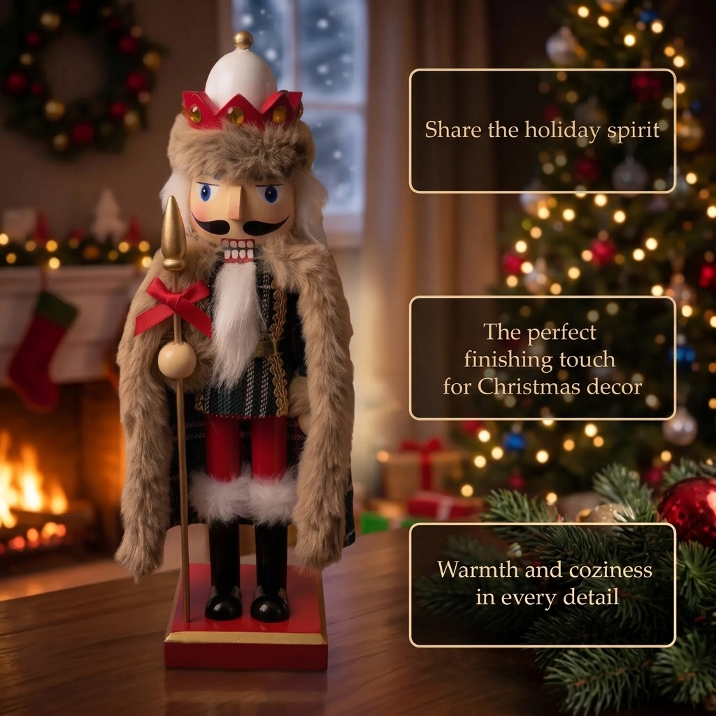 Royal Spear Wooden Nutcracker With Fur Coat