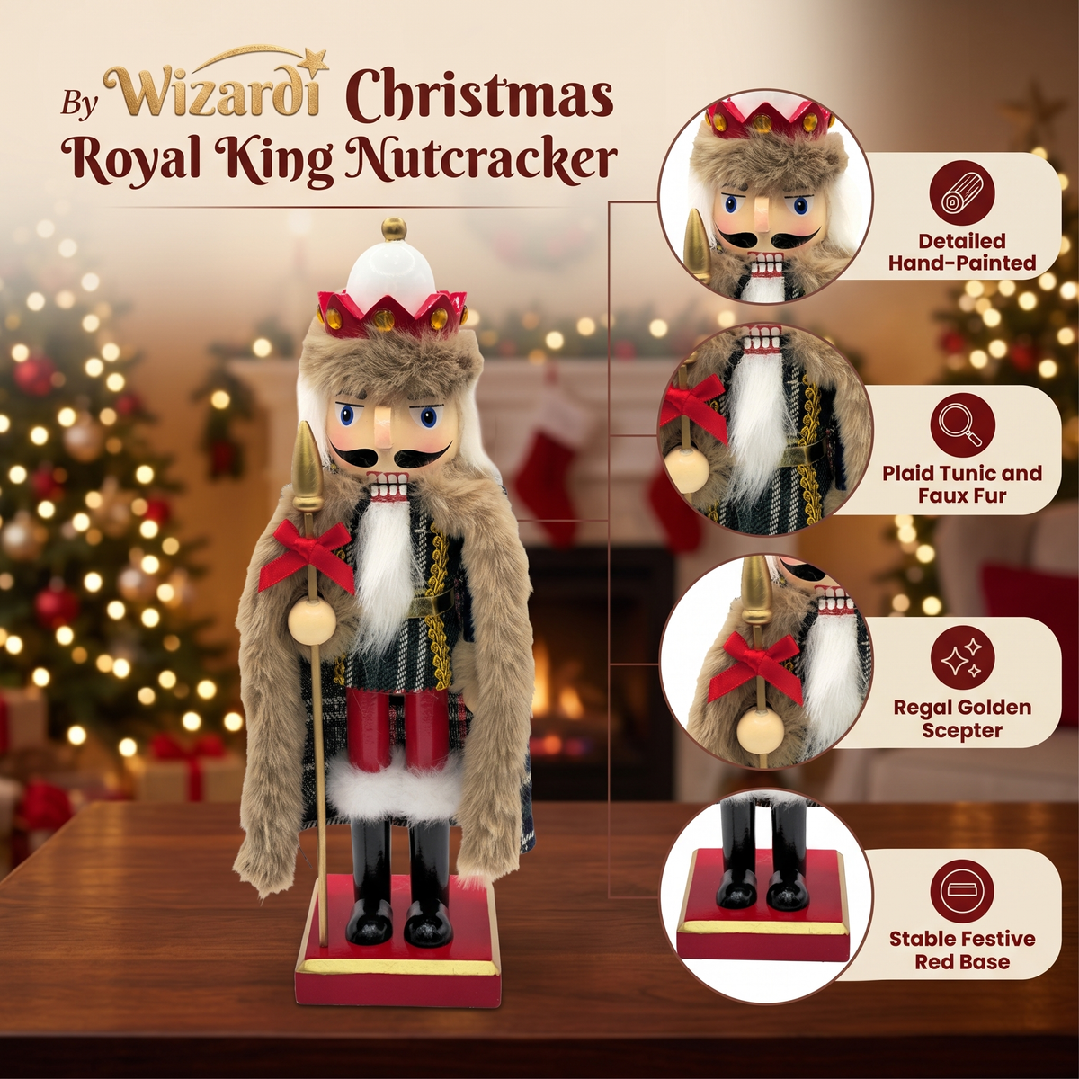 Royal Spear Wooden Nutcracker With Fur Coat
