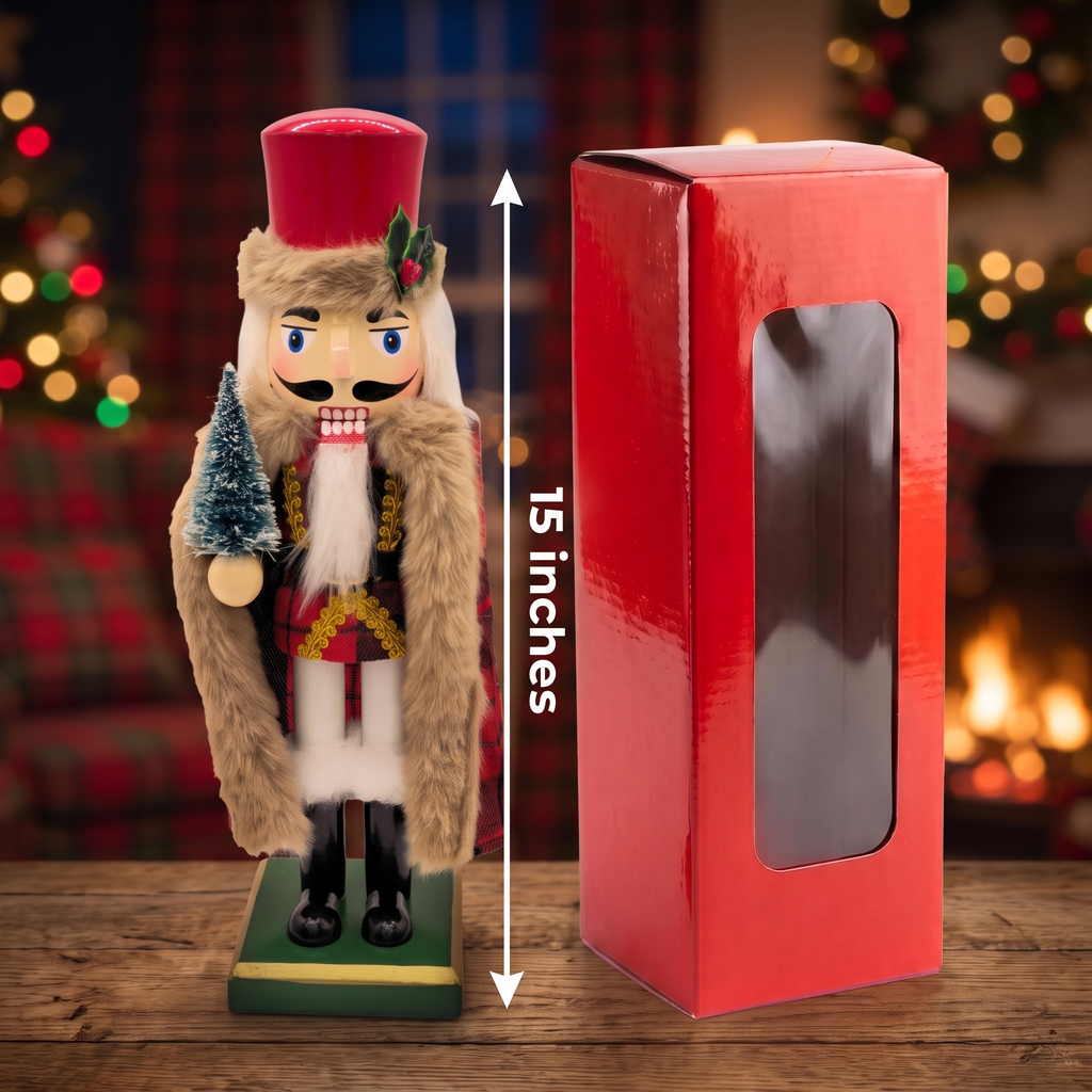 Christmas Tree Wooden Nutcracker With Fur Coat