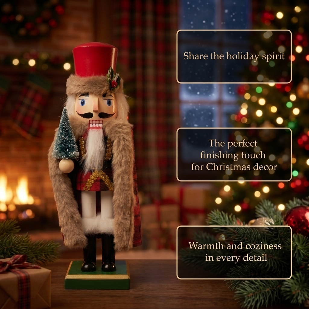 Christmas Tree Wooden Nutcracker With Fur Coat