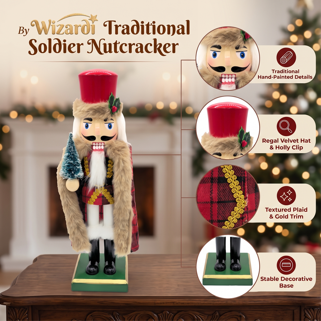 Christmas Tree Wooden Nutcracker With Fur Coat