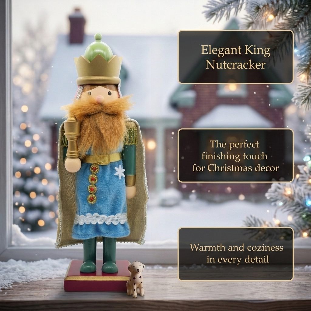 Blue King with Beard Wooden Nutcracker