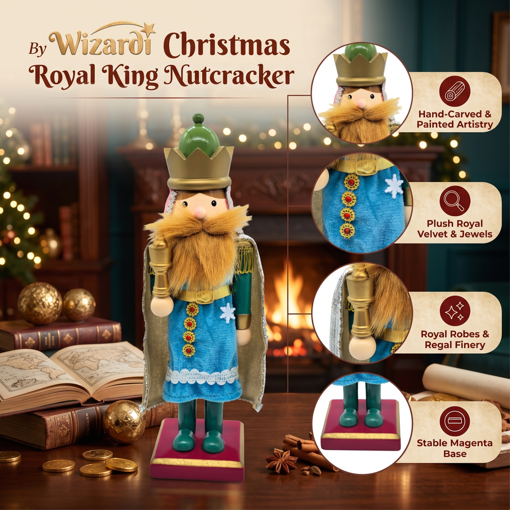 Blue King with Beard Wooden Nutcracker