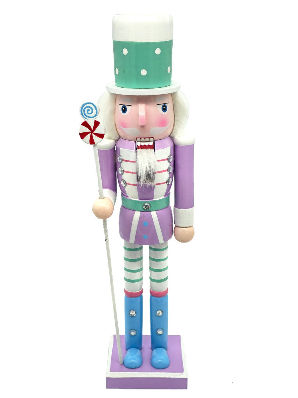 Lavender Wooden Nutcracker on purple stand