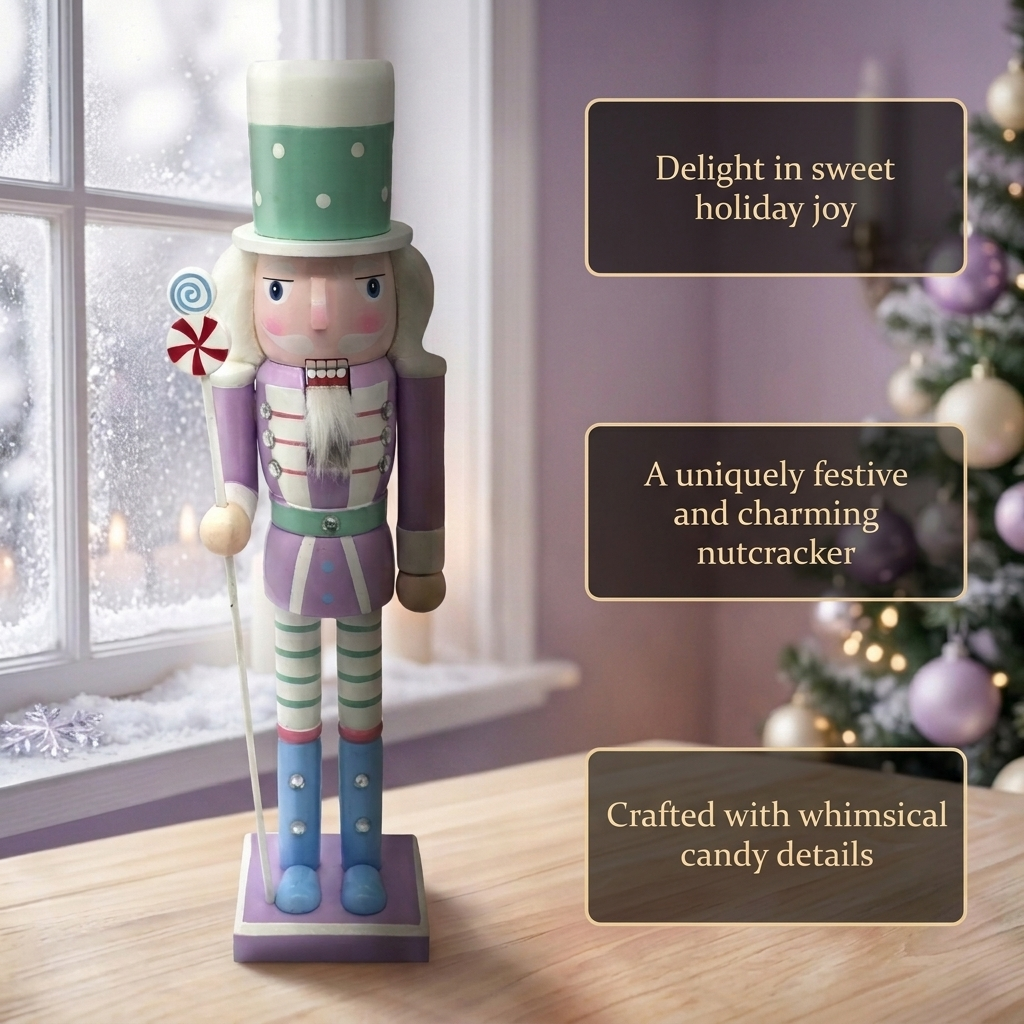 Lavender Wooden Nutcracker on purple stand