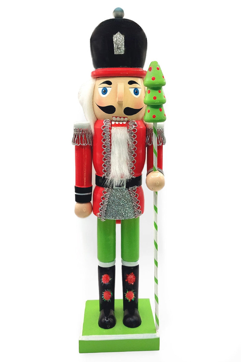 Wooden Nutcracker Soldier with Christmas Tree Cane