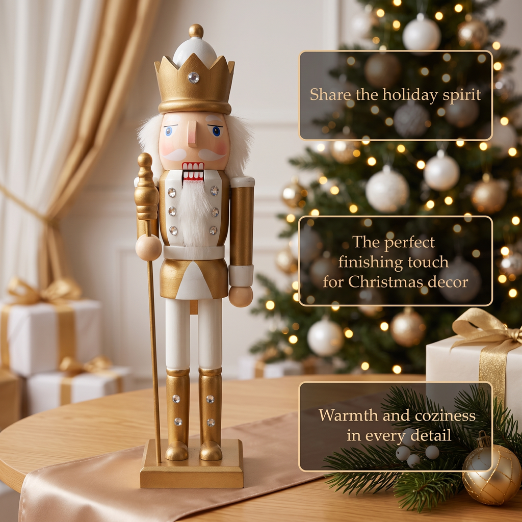 White and Gold King Wooden Nutcracker