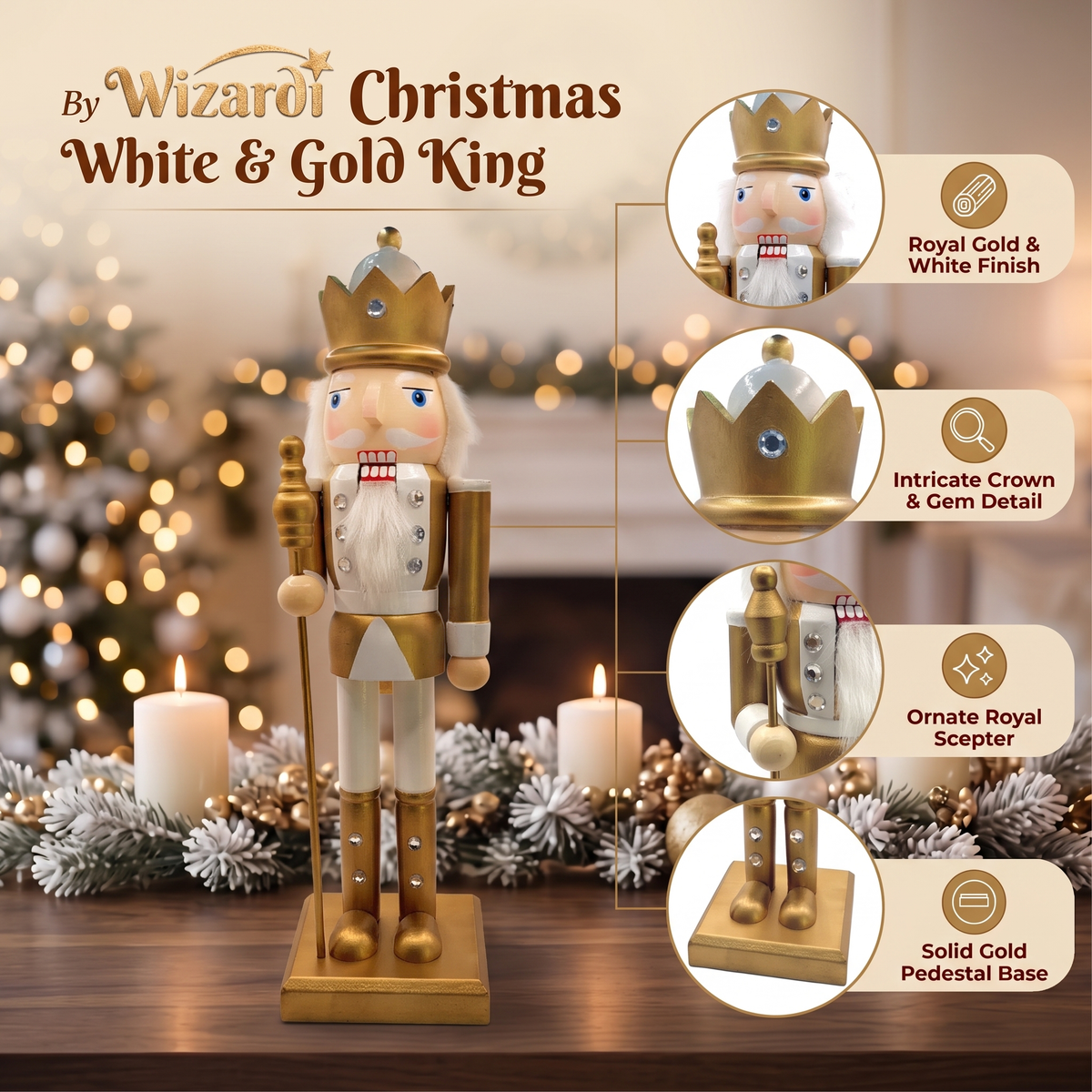 White and Gold King Wooden Nutcracker
