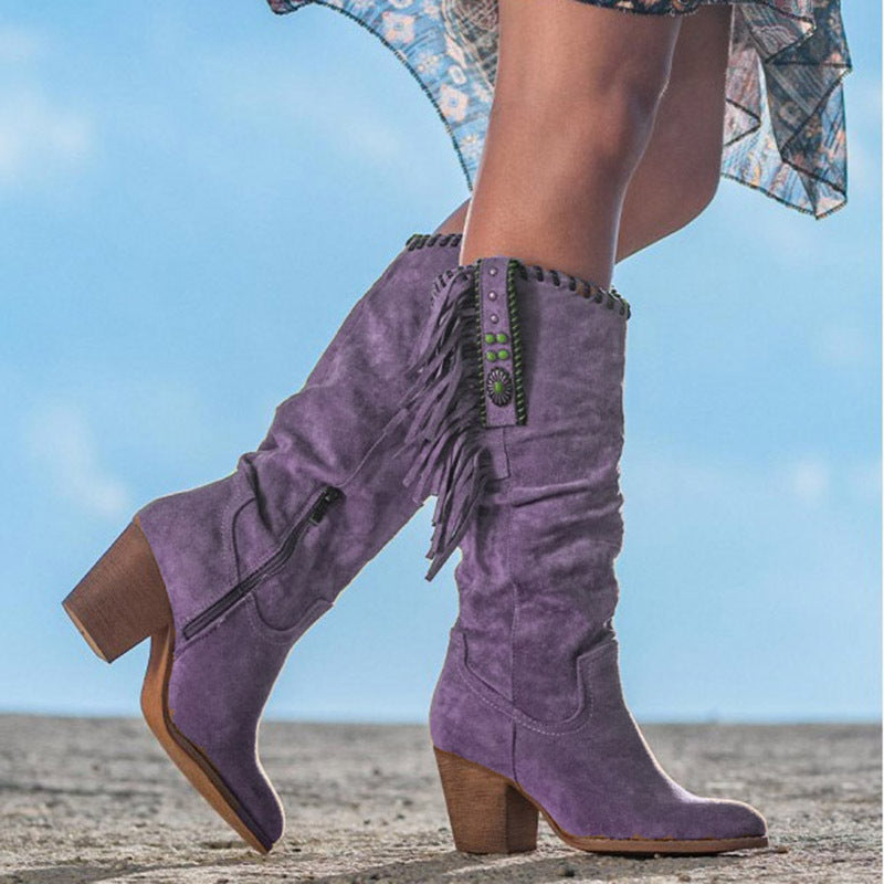 New Women's Plus-Size Western-Style Fringed Boots