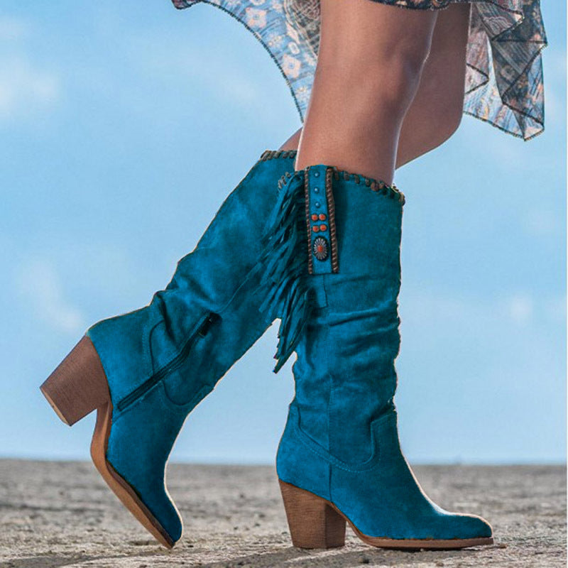New Women's Plus-Size Western-Style Fringed Boots
