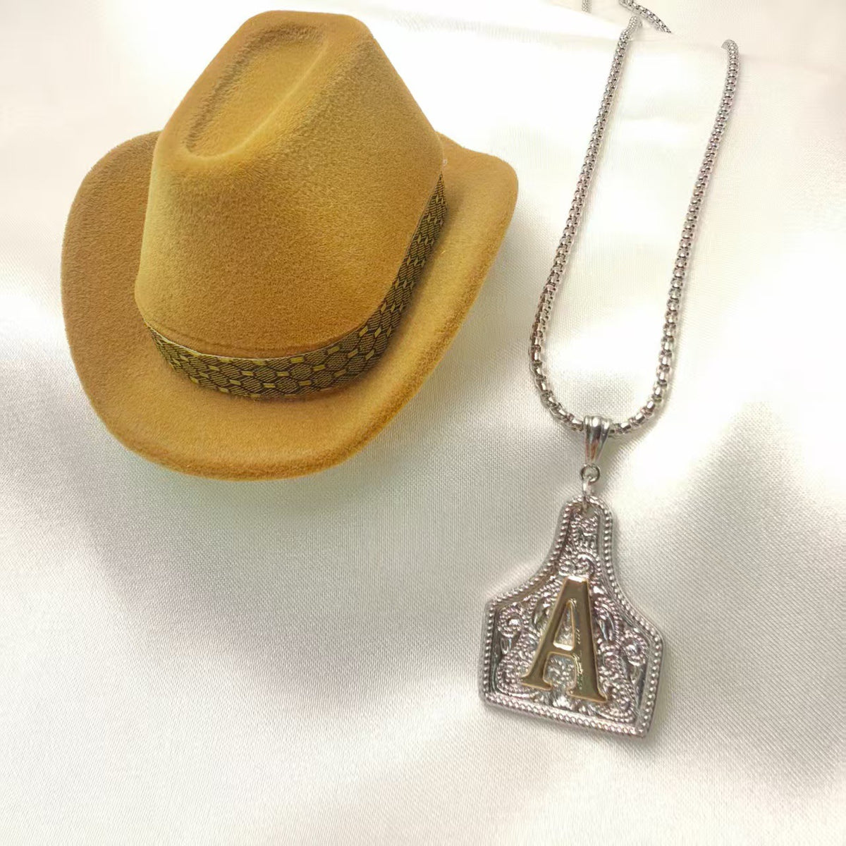 Western Cowboy Letter Necklace with Gold Plating