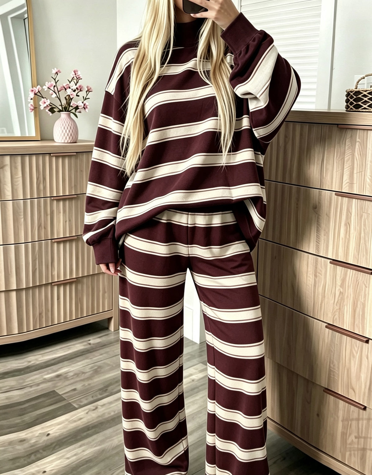 Women's Striped Tracksuit Two-Piece Set