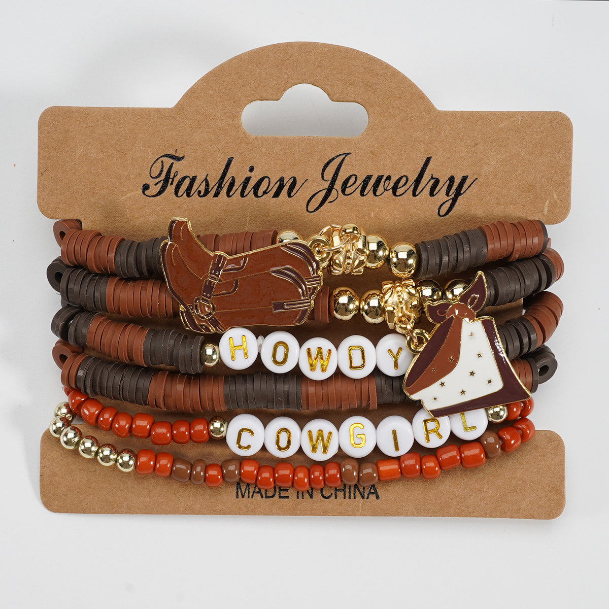Western Cowboy Bracelet Set Multi-Layered Lettered Soft Clay Beaded Bracelet