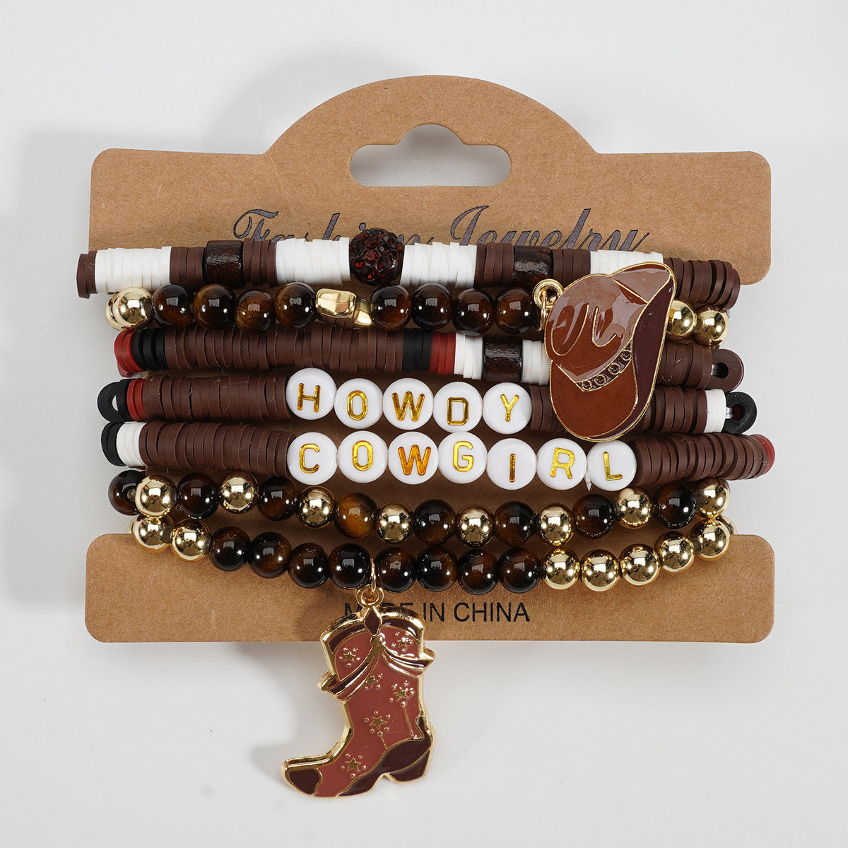 Western Cowboy Bracelet Set Multi-Layered Lettered Soft Clay Beaded Bracelet