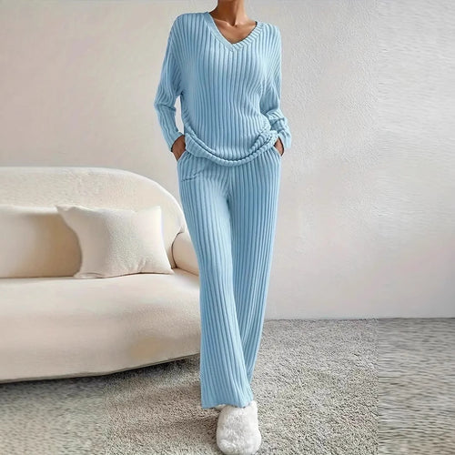 Casual Straight Pants Loose V-neck Two-piece Set