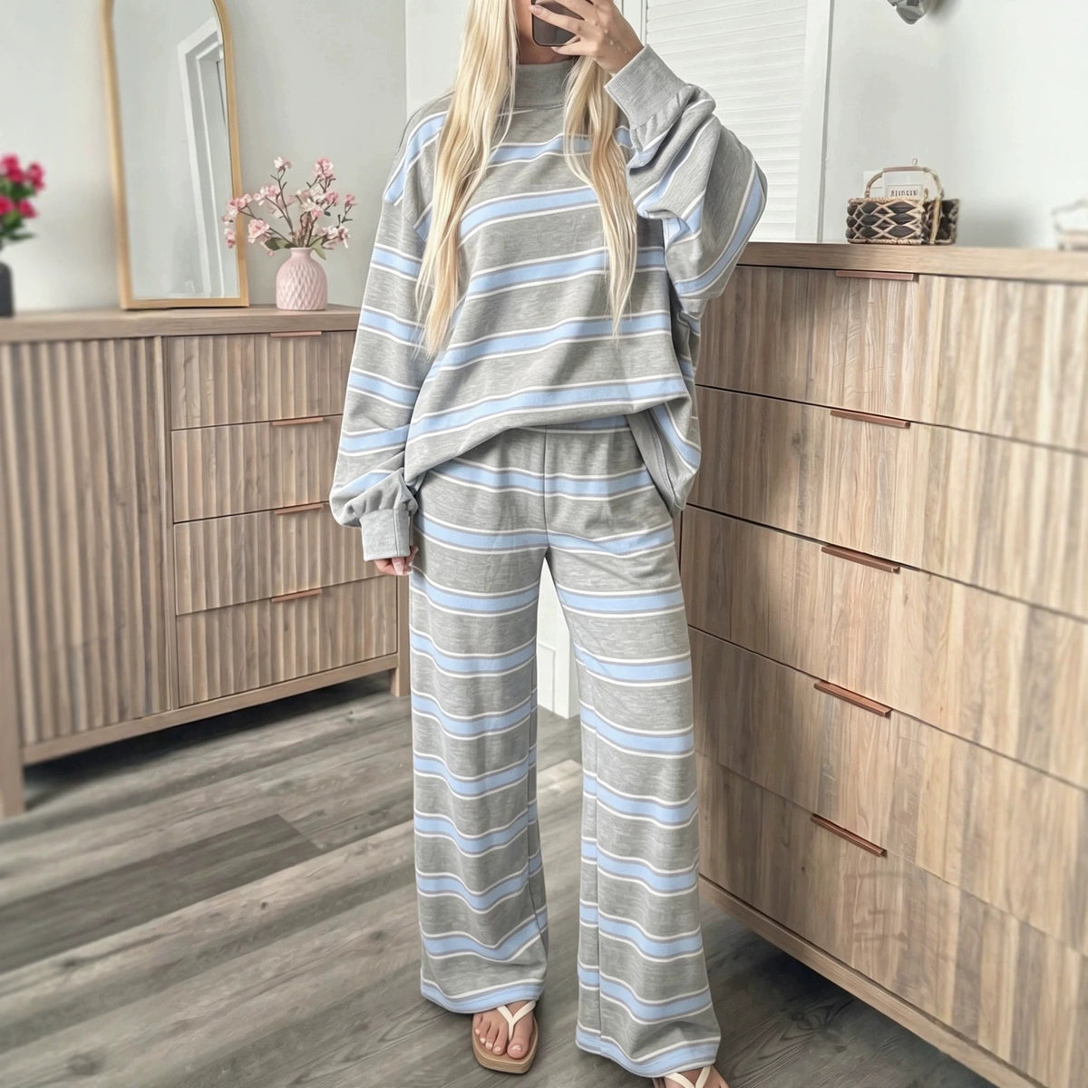 Women's Striped Tracksuit Two-Piece Set
